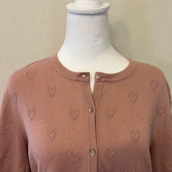 Cable & Gauge mauve long sleeve button front heart cardigan Size L New - Picture 3 of 12